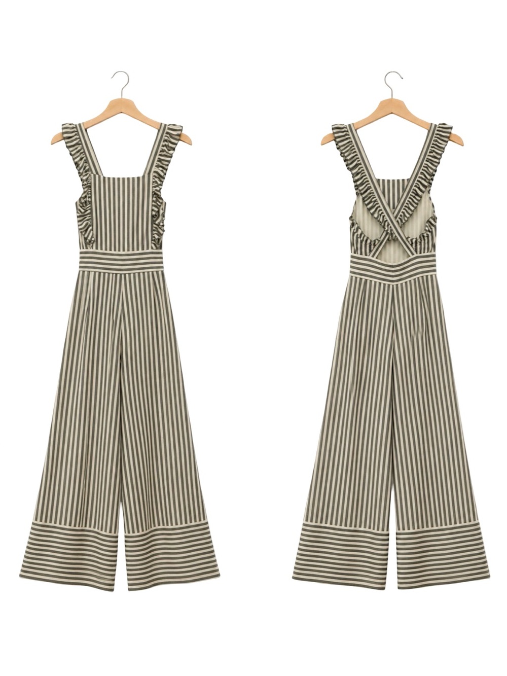 Free Press vertical striped wide leg boho coastal romper ruffle detail XS NWT